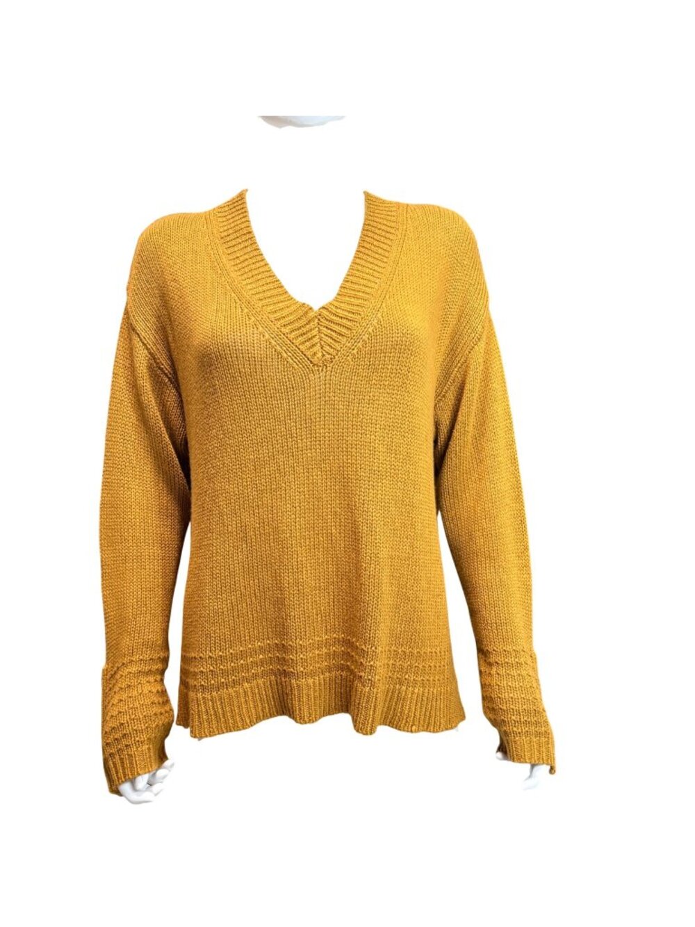 The Normal Brand Sweater Womens XL Mustard Acrylic Knit V-Neck Button Cuff